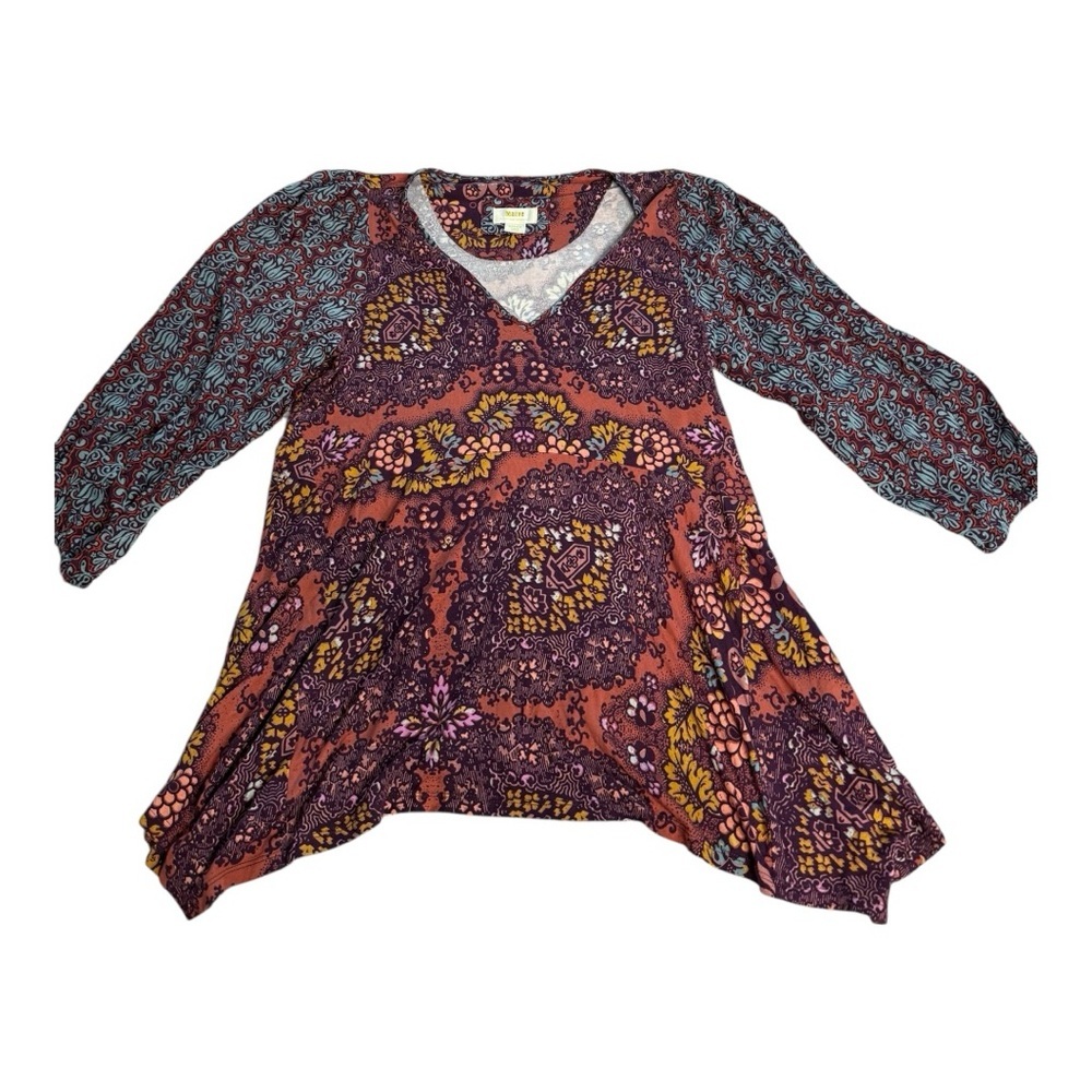 Maeve Anthropologie Summerset Boho Floral Blouse Mixed Print Handkerchief Hem M - Picture 4 of 13